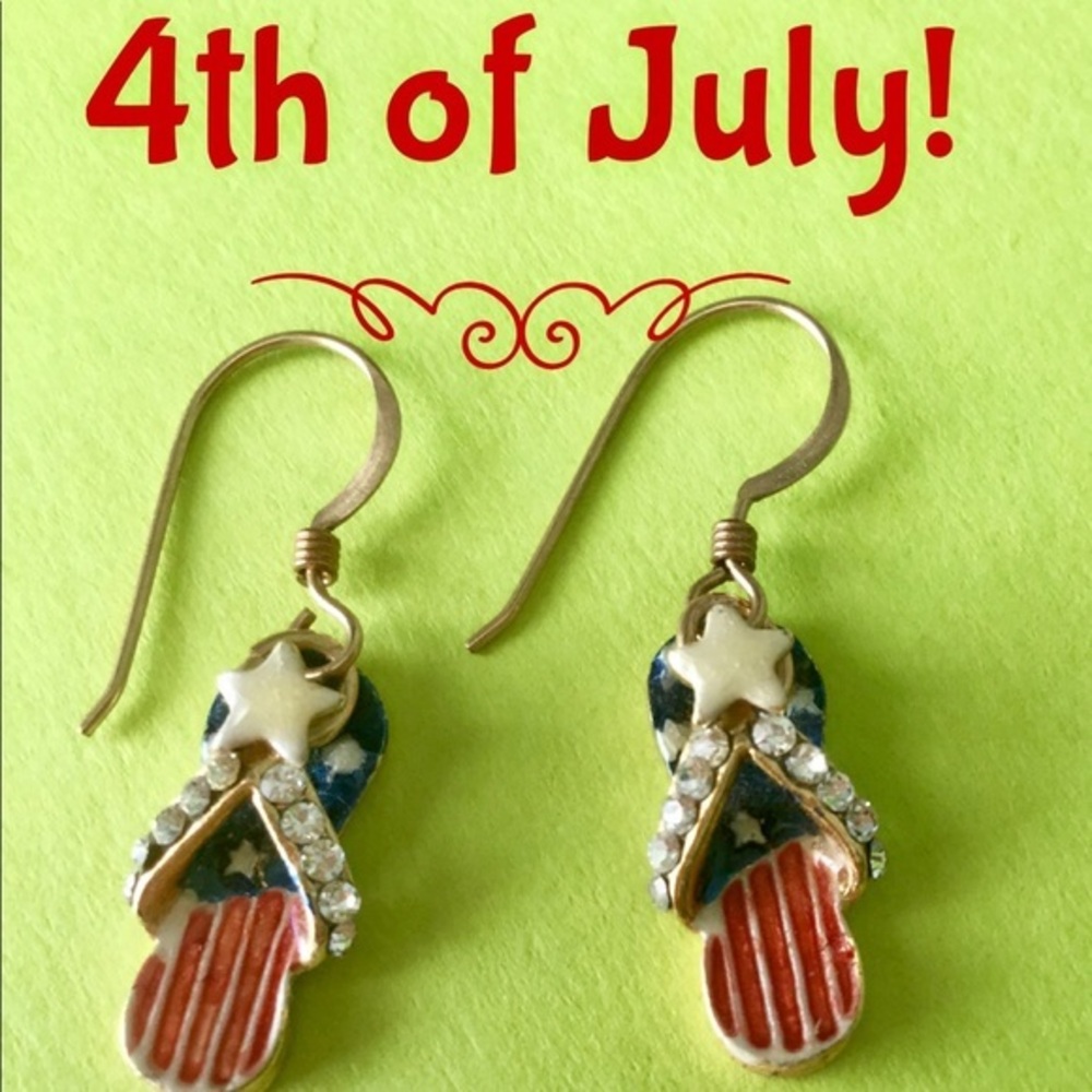 Adorable USA 🇺🇸USA Flip Flop Earrings Silver Gold Enamel